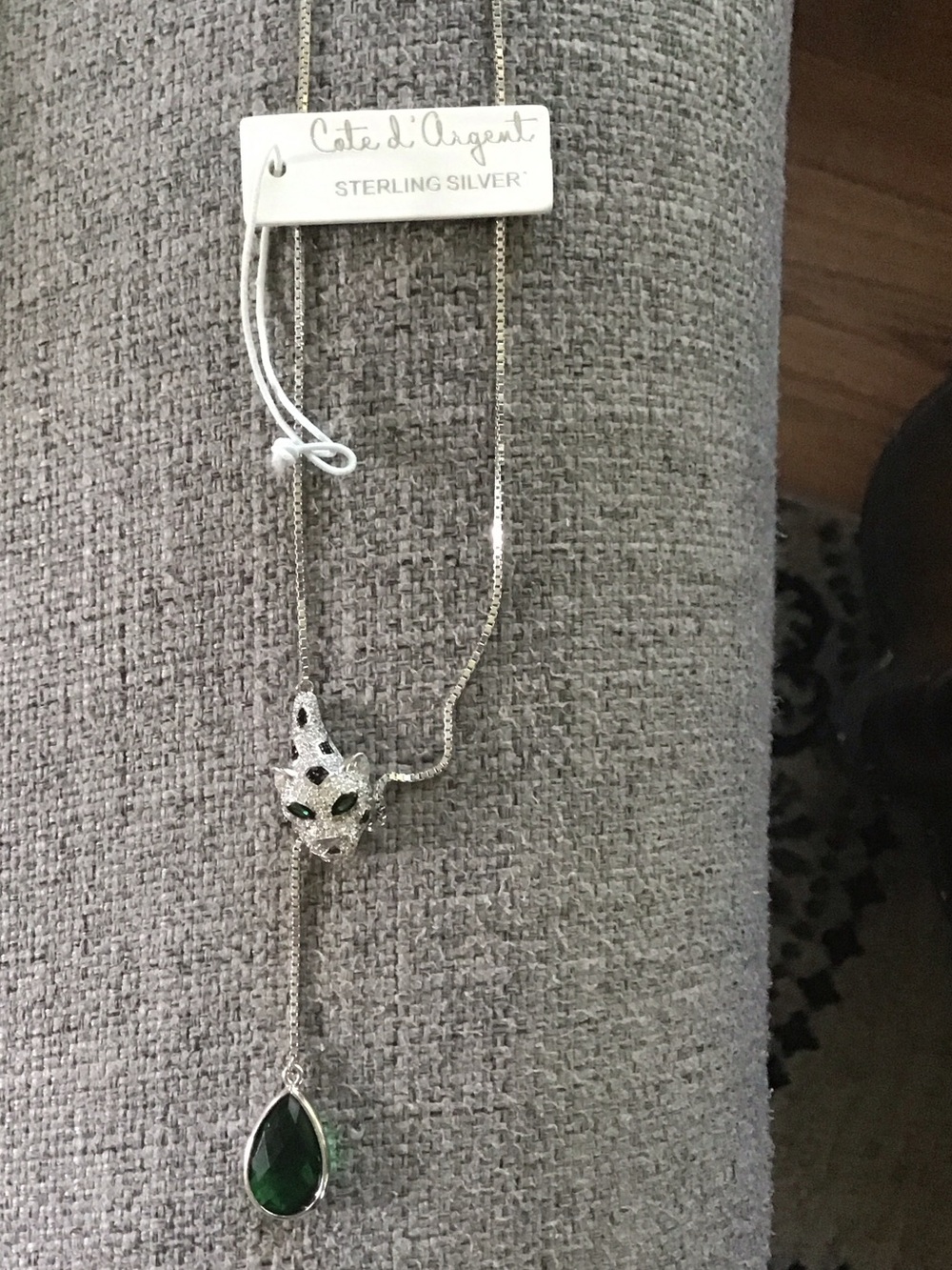 Sterling Silver Fox Pendant Necklace with Green Teardrop